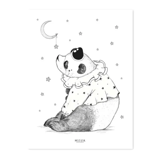 Lilipinso Poster Panda mit Mond schwarz rosa