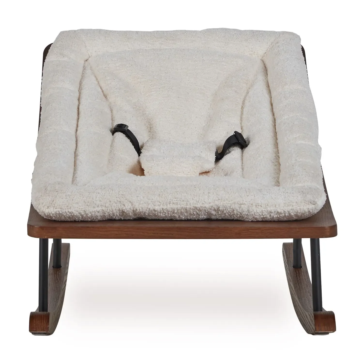 Quax Babywippe, Schaukelwippe mit weichem Teddystoff-Bezug | Beruhigende Babyliege aus Massivholz, Farbe: Creme
