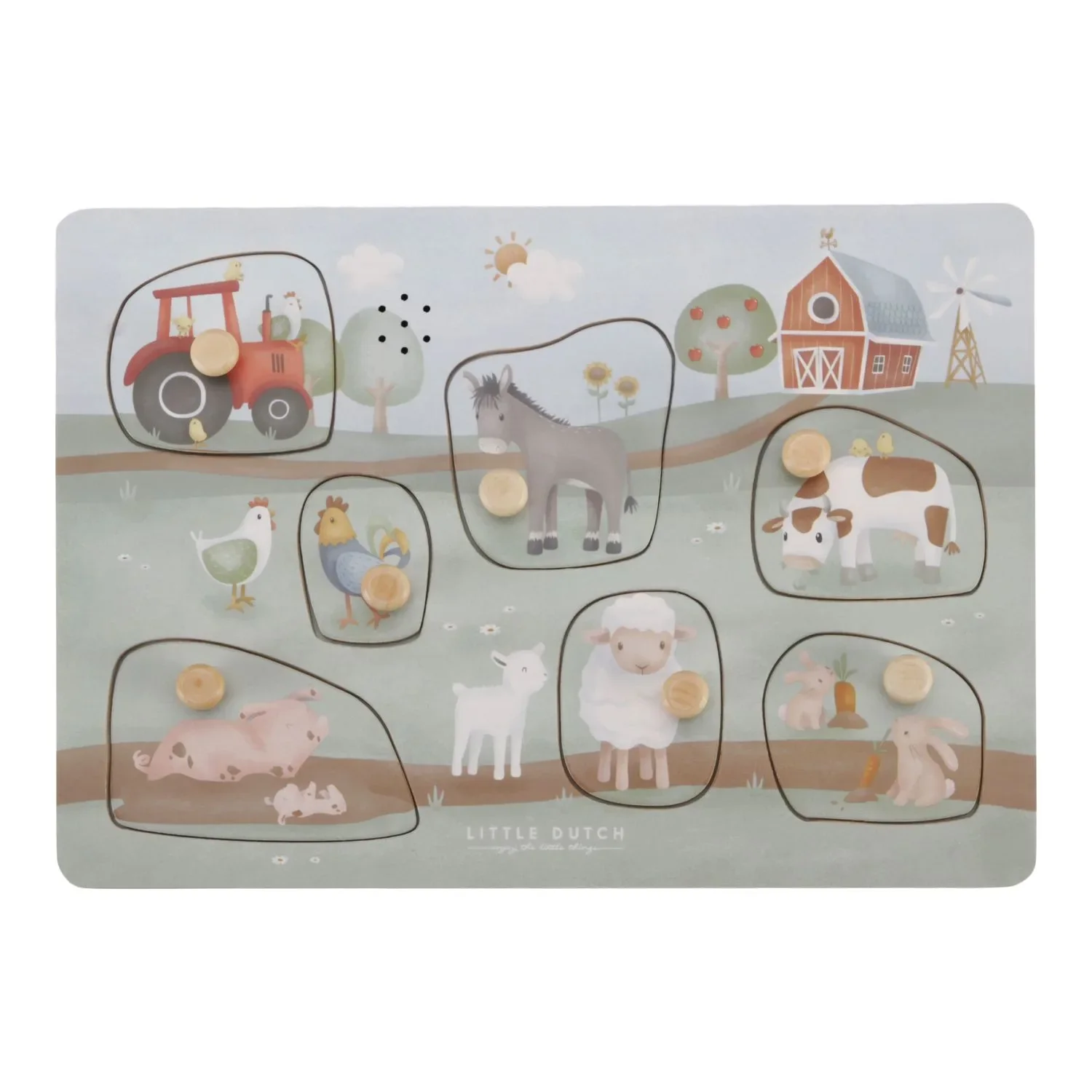 Little Dutch Holzpuzzle, Kinderpuzzle, Soundpuzzle Little Farm - Lernspielzeug mit Tiergeräuschen für Kinder ab 12 Monaten