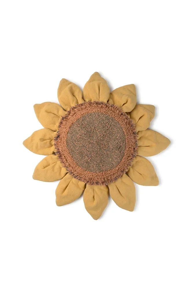 Bodenkissen Sonnenblume, handgewebt, Baumwolle, abnehmbarer Bezug, Ø 75 cm, 20 cm hoch
