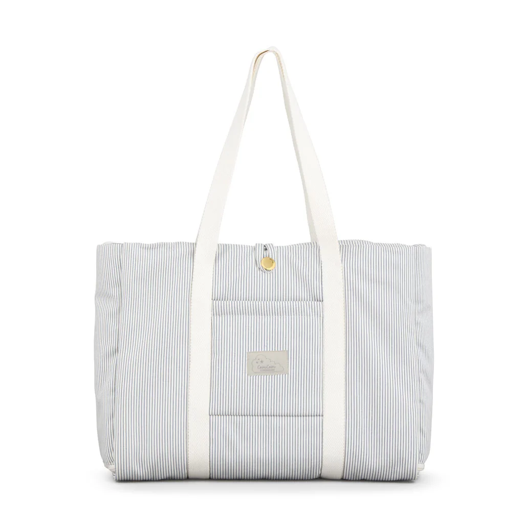 Faltbare blaue Wickeltasche OCS aus Bio-Baumwolle mit Wickelunterlage, wasserabweisend