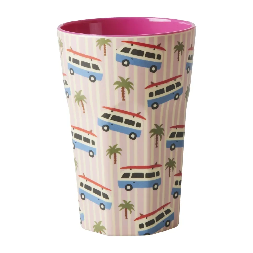 RICE Becher - Pink Cars Print, 250 ml, Melamine, Größe: Hoch