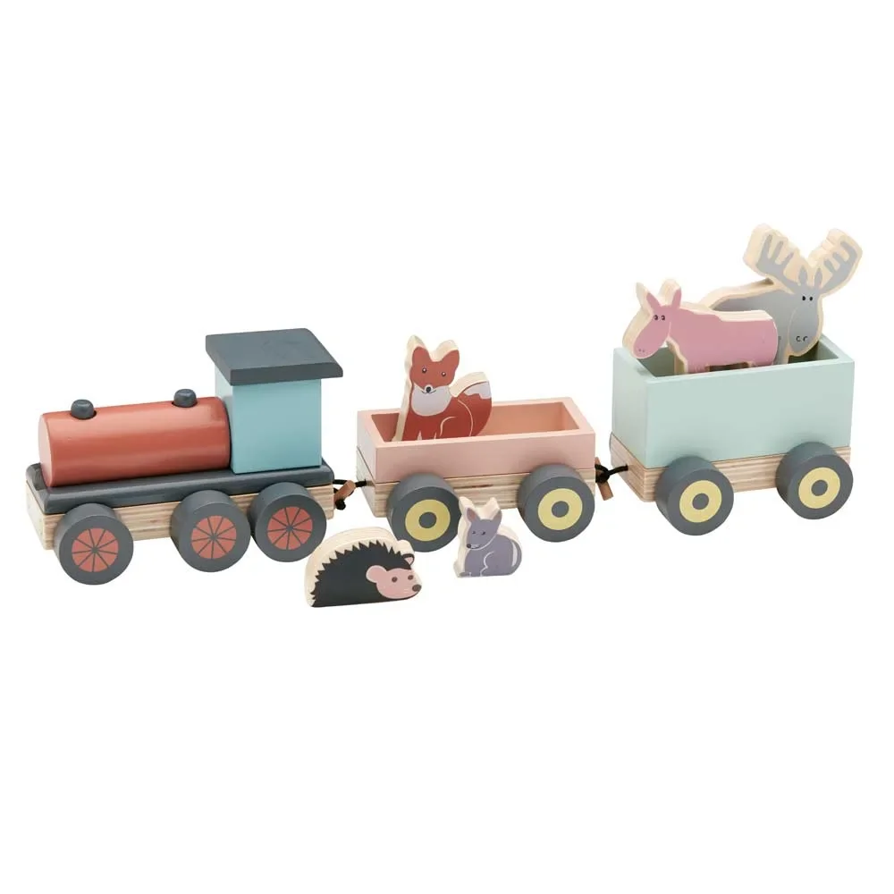 Kids Concept Spielzeug Zug Holz mit Waldtieren