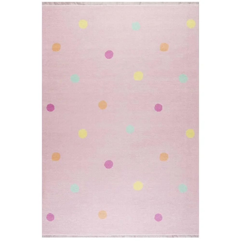 Livone Kinderteppich waschbar rosa Punkte bunt, Teppichgrösse: 140 x 190 cm