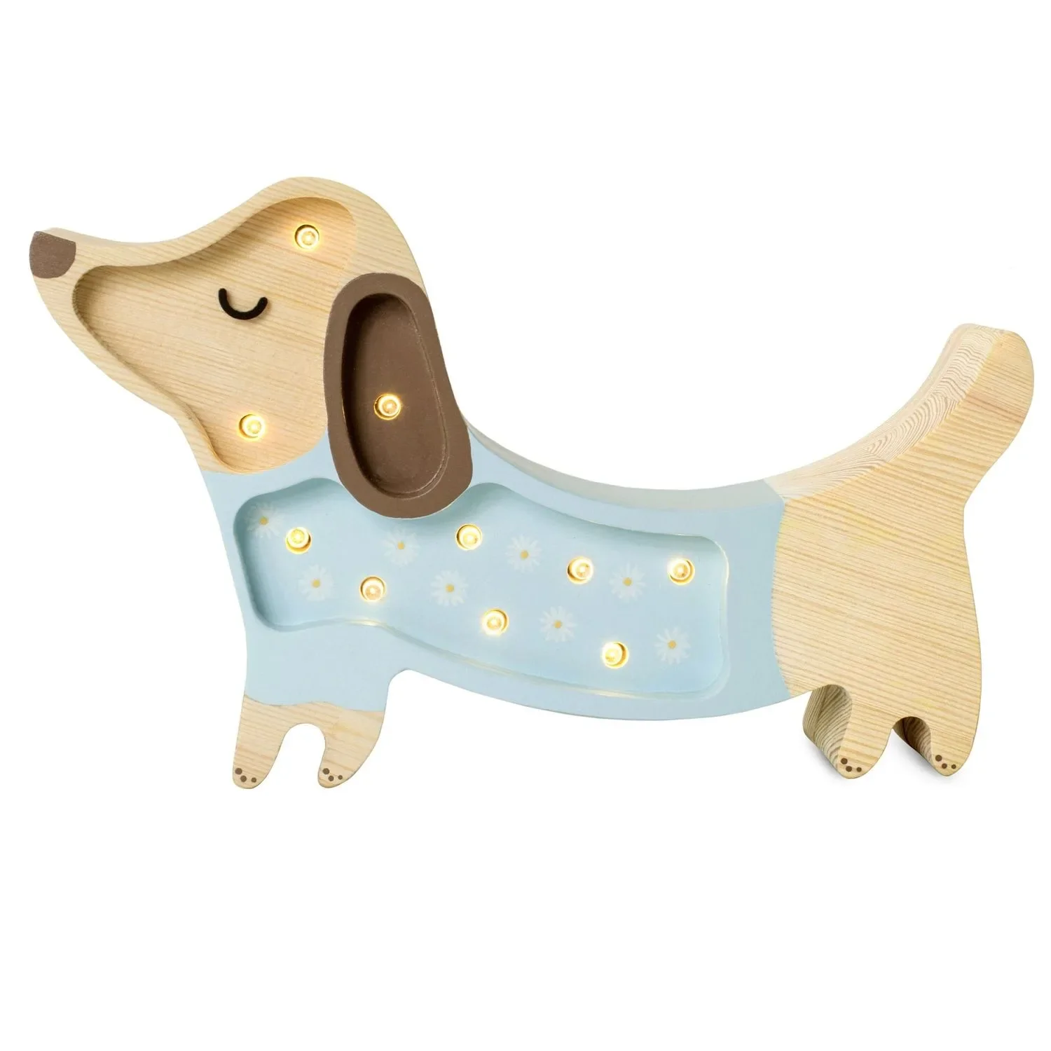 Little Lights Nachtlicht Kinder, Nachtlampe Mini-Welpe - 100% Kiefernholz natur, Farbe: Gänseblümchen auf Blau