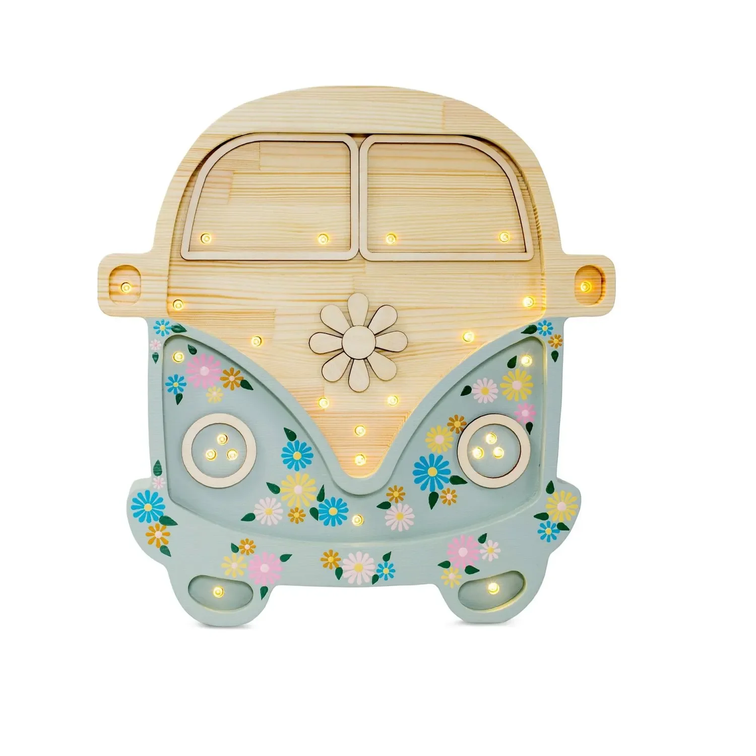 Little Lights Nachtlicht Kinder, Nachtlampe Wohnmobil - 100% Kiefernholz natur, Farbe: Flower Power