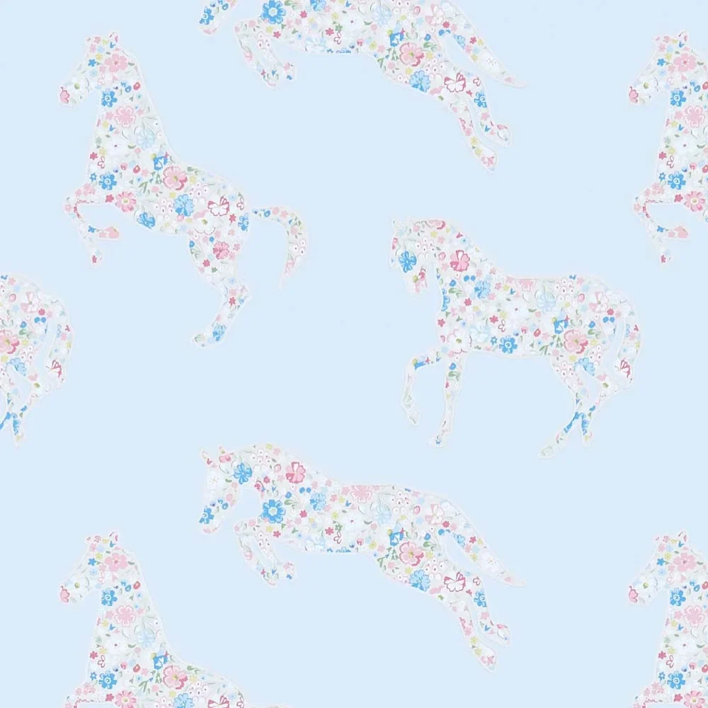 Little Sanderson Abracazoo Tapete Blumen Pferde hellblau