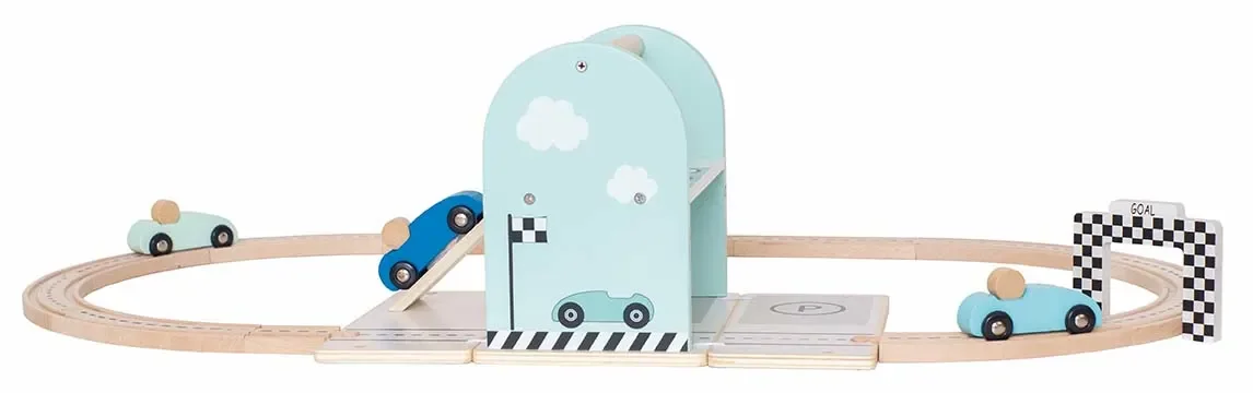 Jabadabado Kinderspielzeug, Holzspielzeug, Spielzeugautos - Autorennbahn mit Autos