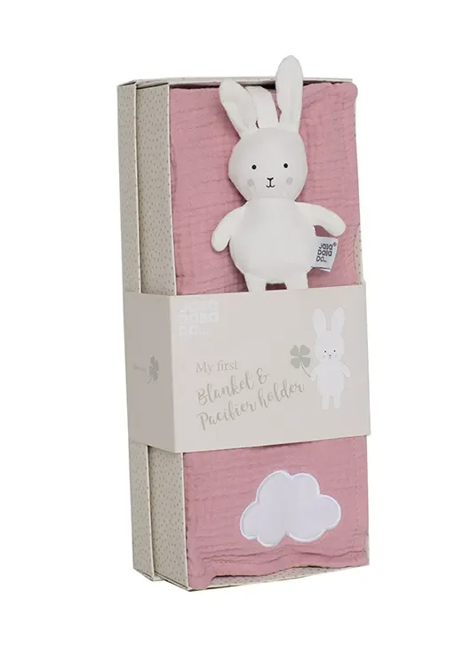 Jabadabado Geschenkset Babydecke & Schnullerhalter - Bunny, Rosa