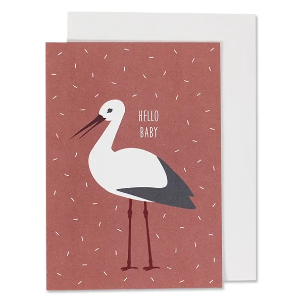 Ava & Yves Glückwunsch Karte zur Geburt Storch rot