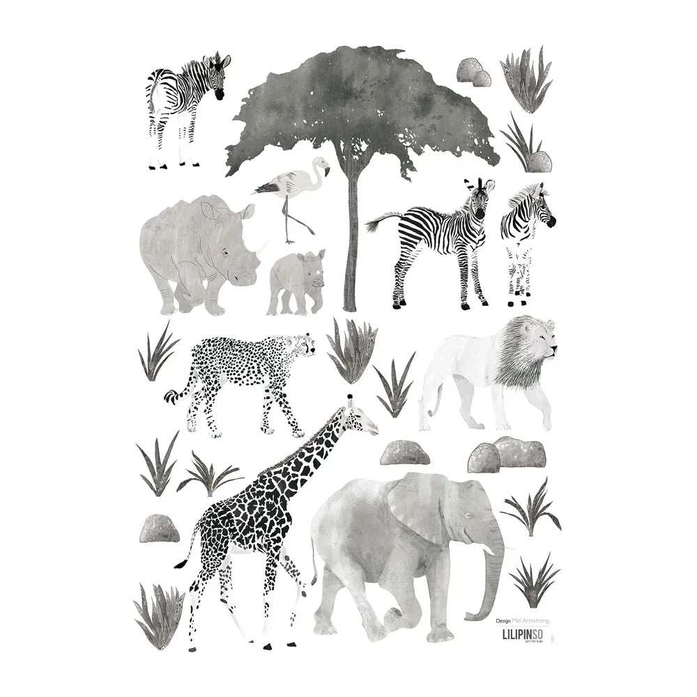 Lilipinso Wandsticker A3 Safaritiere grau