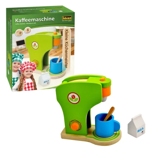 Kinder-Kaffeemaschine aus Holz: Kleine Küchenmeister von Idena, 4-teilig
