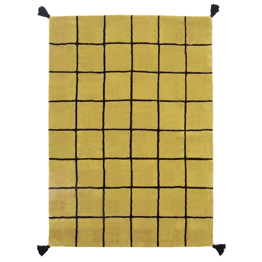 "Lilipinso Teppich Rasterkaro schwarz auf senf 120 x 170 cm image"