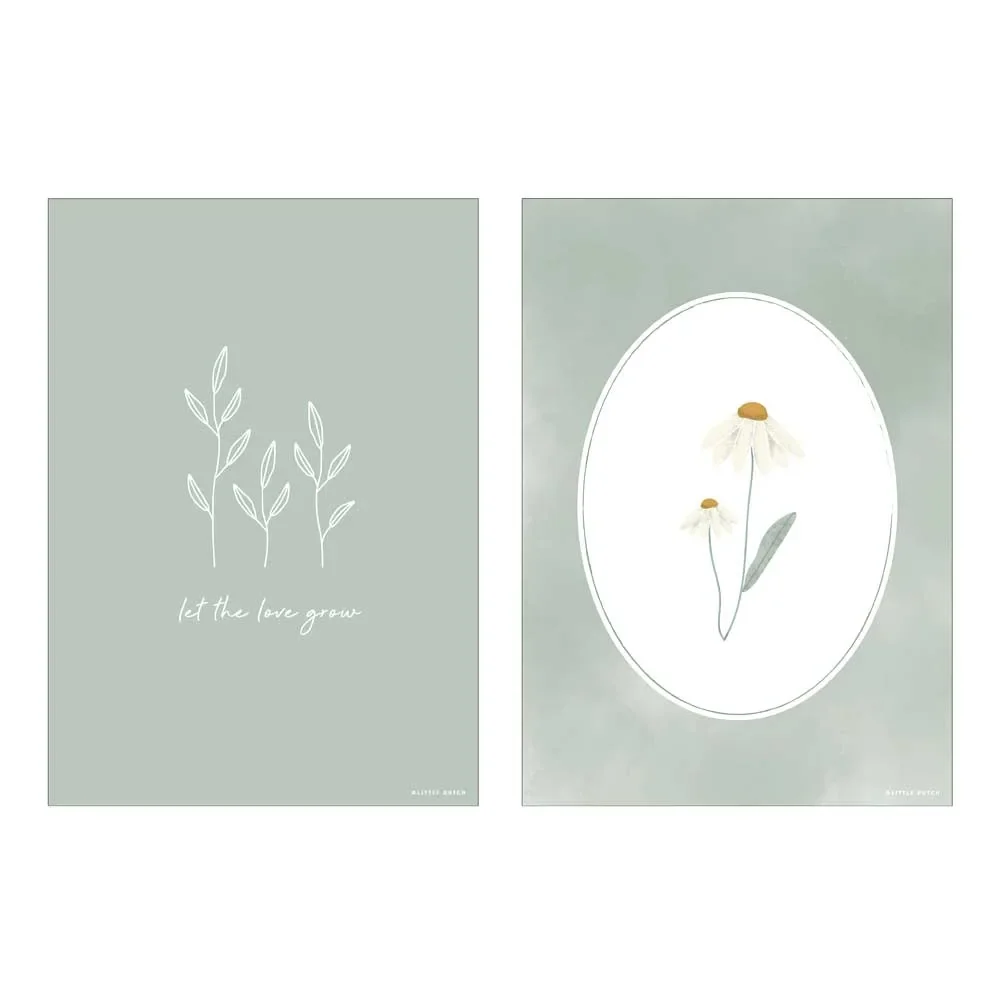 "Little Dutch Poster Kamille oliv "Wild Flowers"  zweiseitig image"