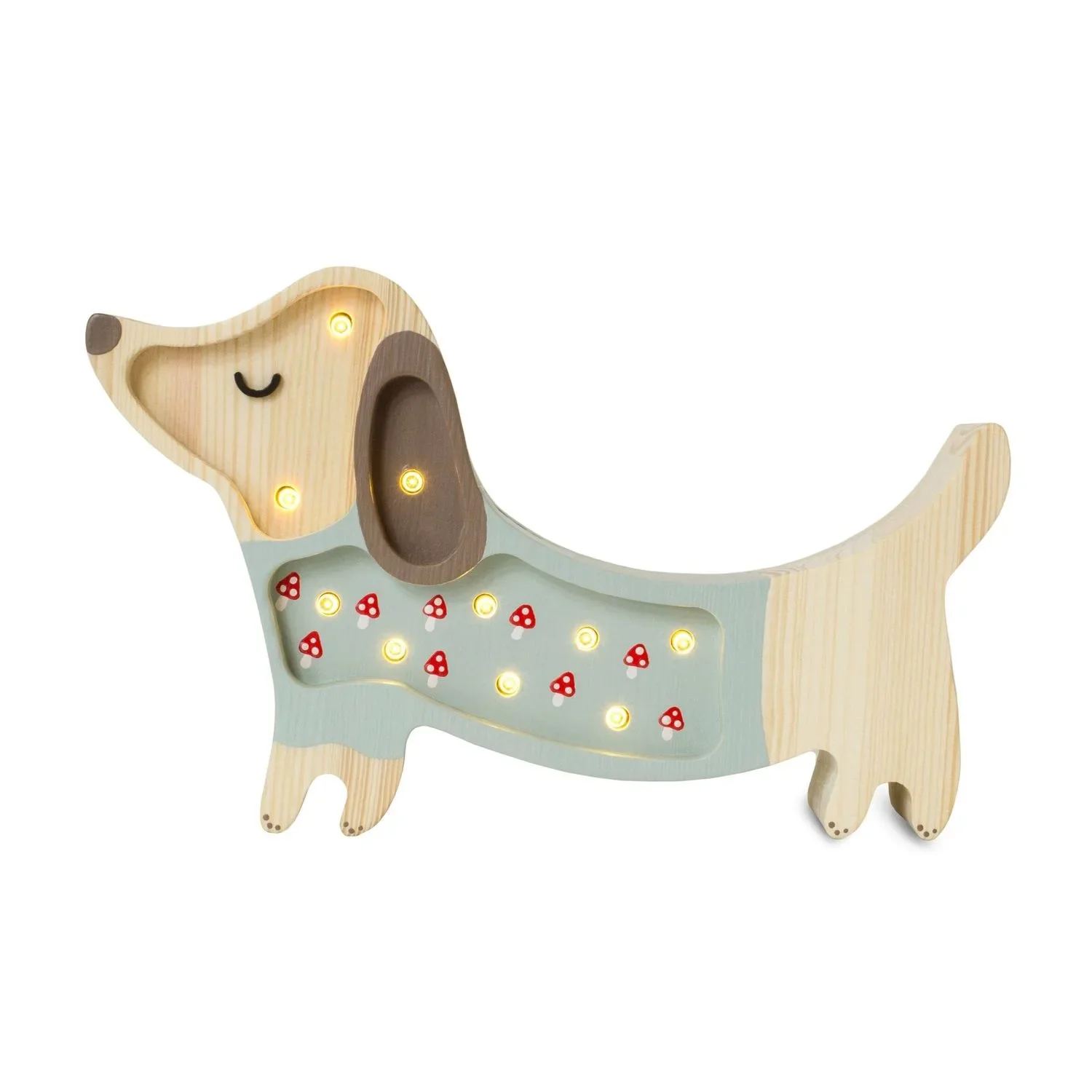 "Little Lights Nachtlicht Kinder, Nachtlampe Mini-Welpe - 100% Kiefernholz natur, Farbe: Pilz auf Grün image"