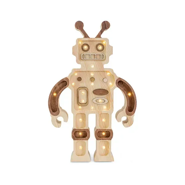 "Little Lights Nachtlicht Kinder, Nachtlampe Roboter - 100% Kiefernholz natur, Farbe: Holz image"