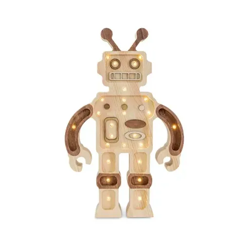 "Little Lights Nachtlicht Kinder, Nachtlampe Roboter - 100% Kiefernholz natur, Farbe: Holz image"