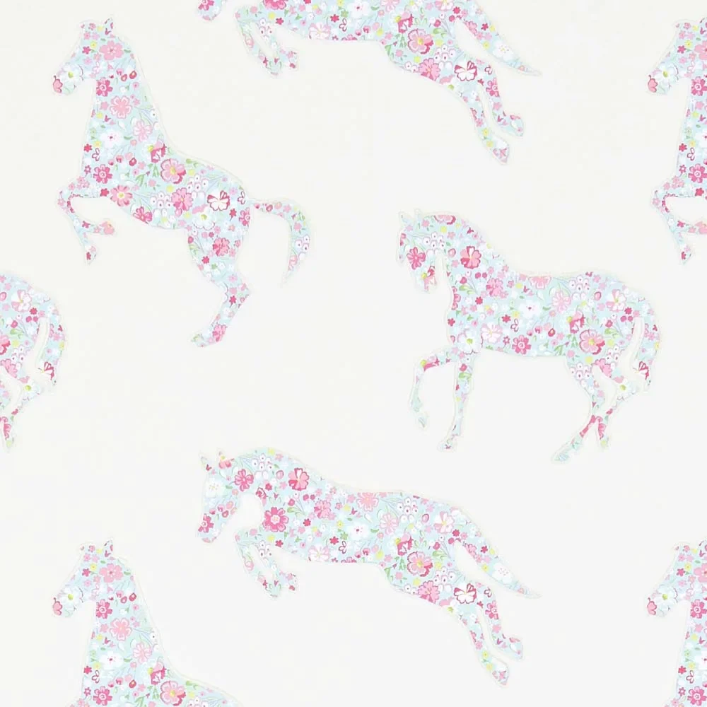 "Little Sanderson Abracazoo Tapete Blumen Pferde creme hellblau pink image"