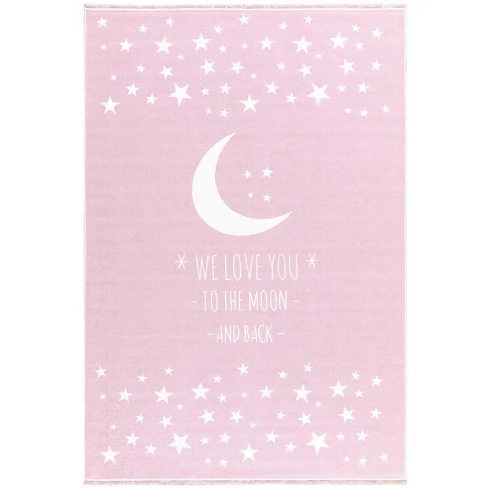 "Livone Kinderteppich waschbar Mond & Sterne rosa, Teppichgrösse: 140 x 190 cm image"