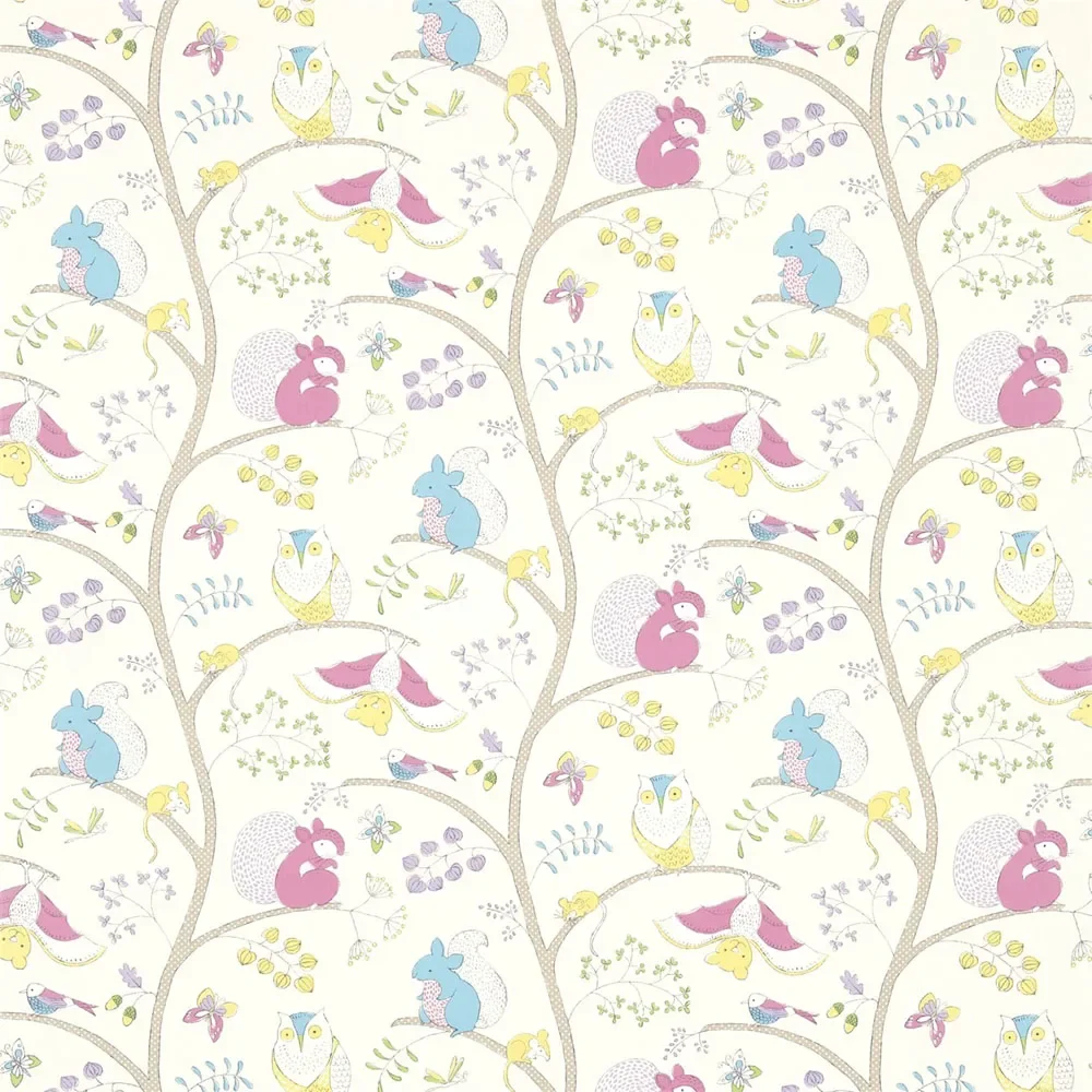 "Little Sanderson Abracazoo Motivstoff Baumtiere pink blau image"