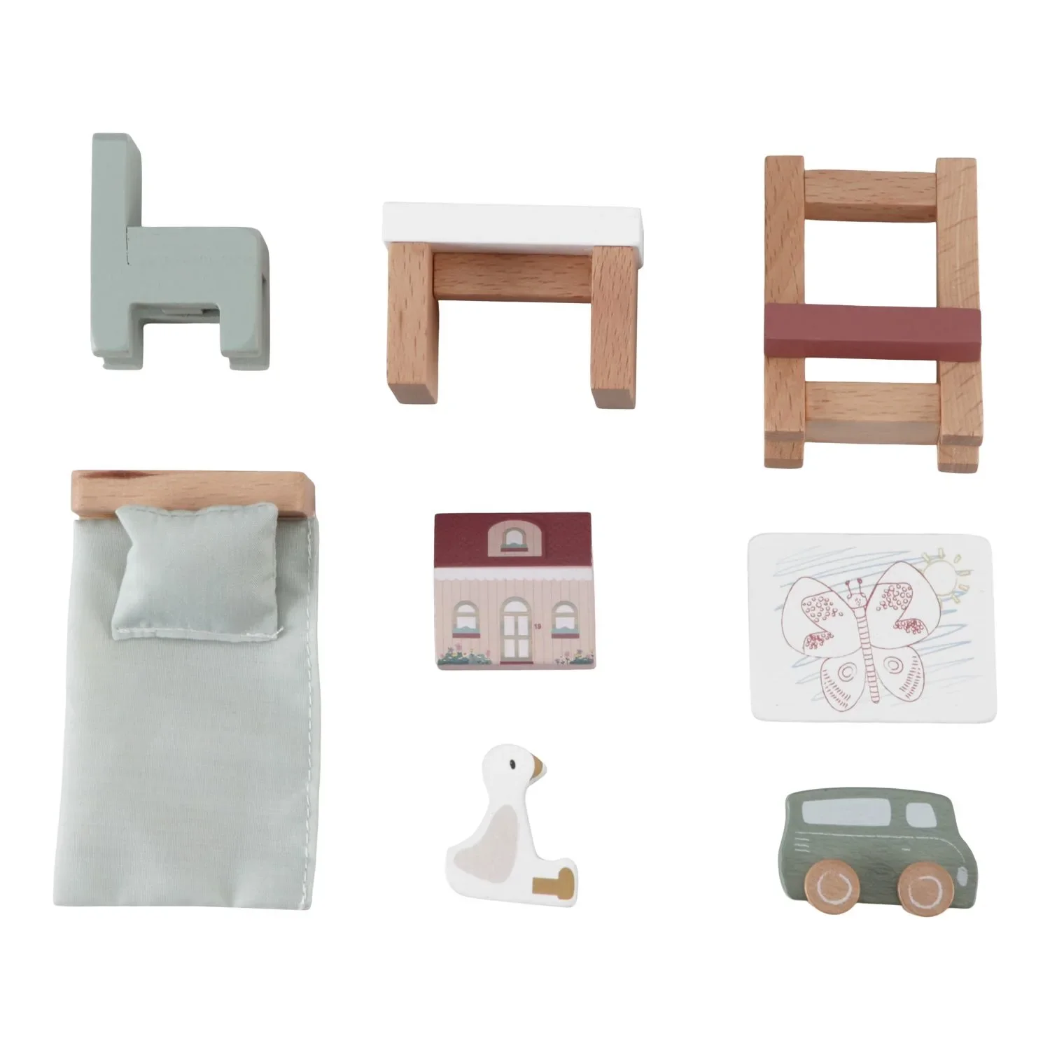 "Little Dutch Puppenhaus Kinderzimmer: Möbel Set aus Holz mit Bett, Tisch & Spielzeug - Puppenstube erweitern image"