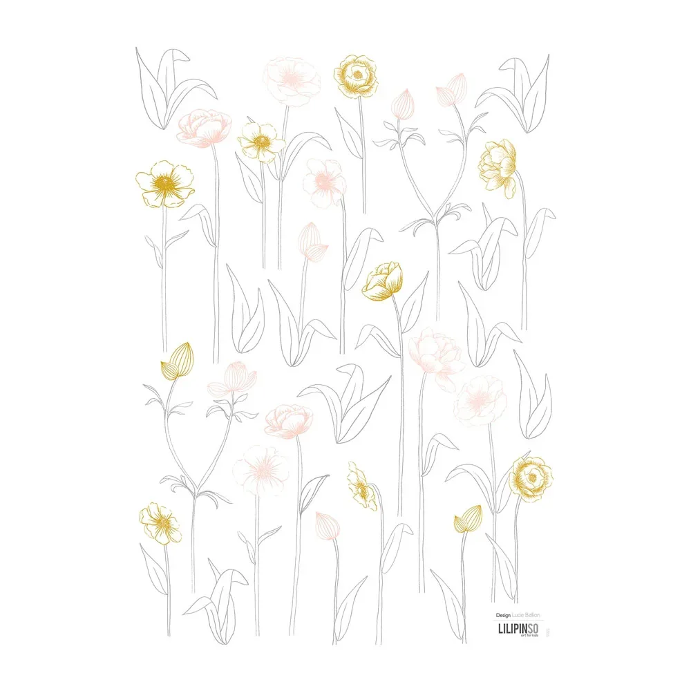 "Lilipinso Wandsticker A3 Blüten mit Stiel rosa grau ocker image"