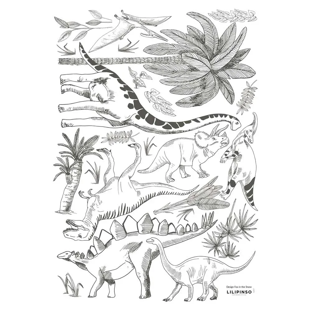 "Lilipinso Wandsticker A3 Dinogetümmel mit Palmen grau image"
