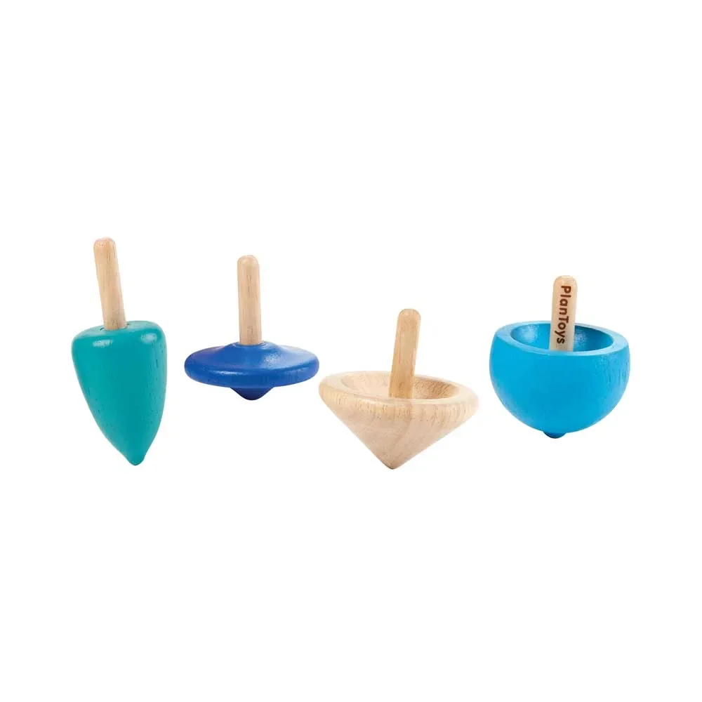 "Plan Toys Kinder Kreisel-Set Holz blau image"