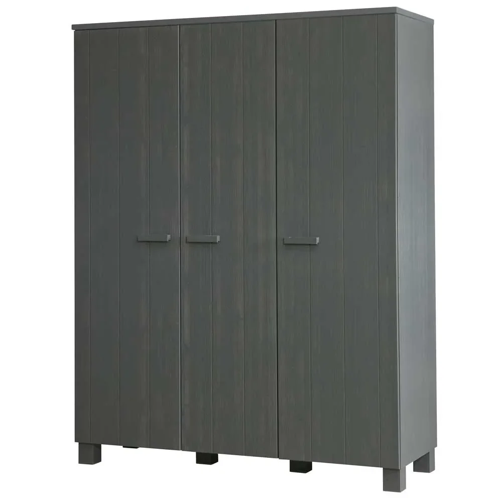 "WOOOD - Schrank Dennis, 3-türig, Kiefer, 202x158x55 cm, Stahlgrau image"