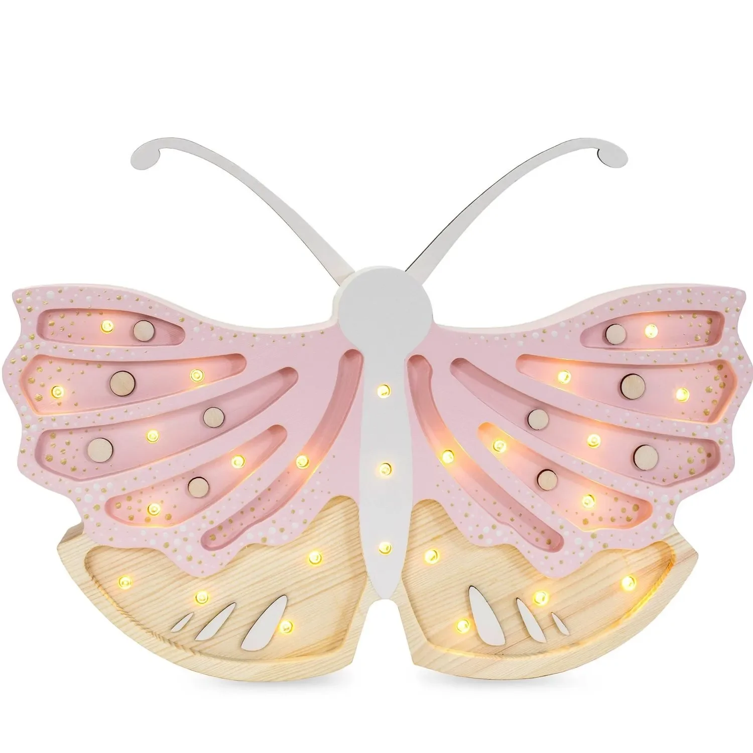 Little Lights Nachtlicht Kinder, Nachtlampe Schmetterling - 100% Kiefernholz natur, Farbe: Erdbeercreme