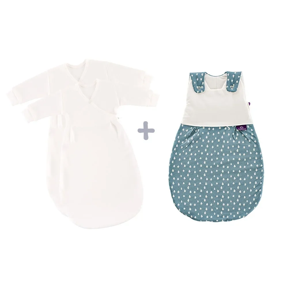 "Träumeland Liebmich Baby Schlafsack, Schlummersack, Innenschlafsack 3tlg. Set - Tropfen Ozeanblau, Grösse: 80/86 image"