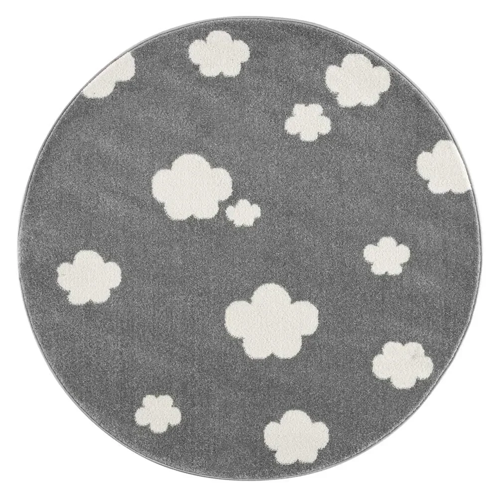 "Livone Teppich rund Wolken grau image"