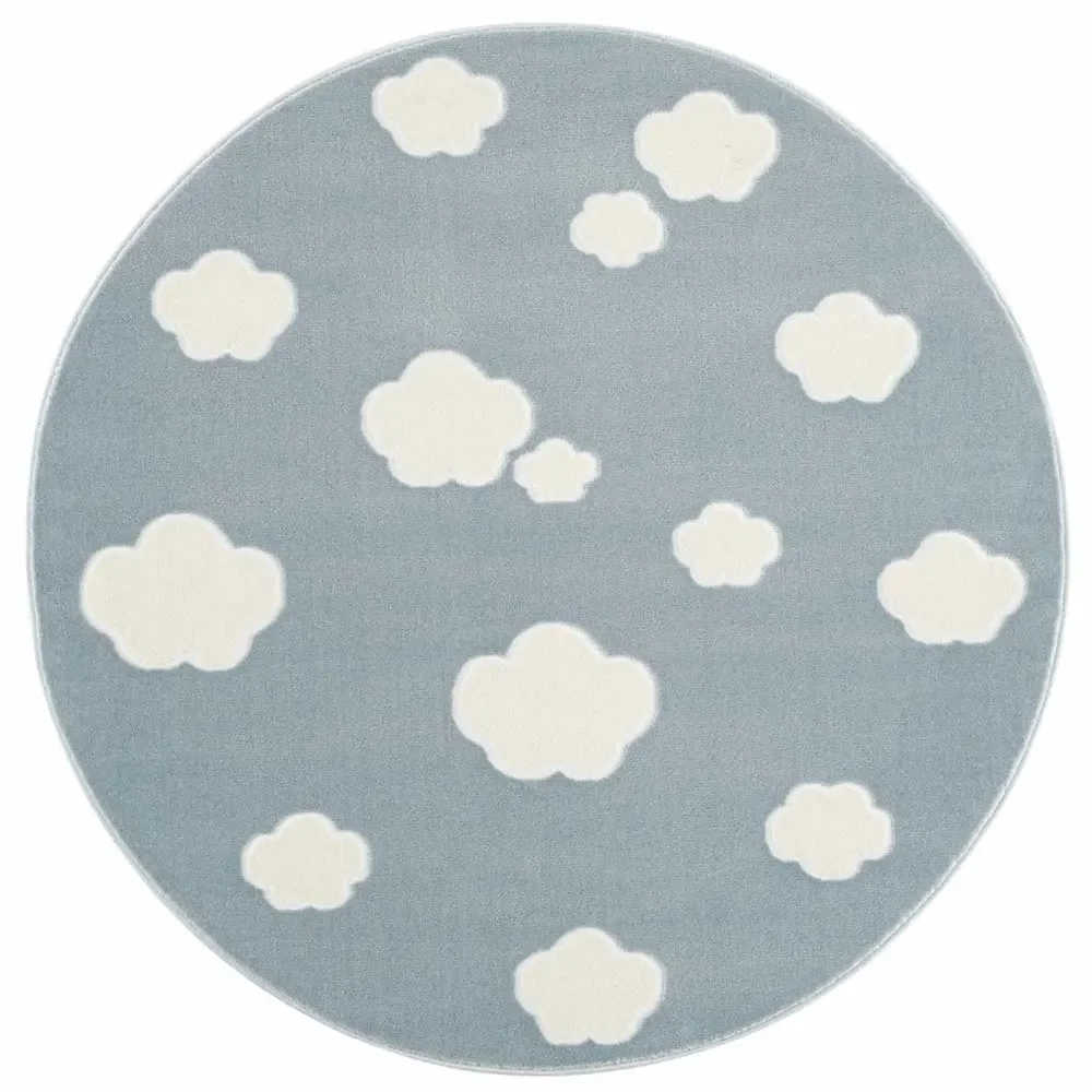 "Livone Teppich rund Wolken blau image"