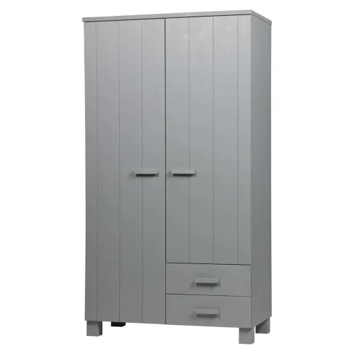"WOOOD - Schrank Dennis, 2-türig, Kiefer, 202x111x55 cm, betongrau image"