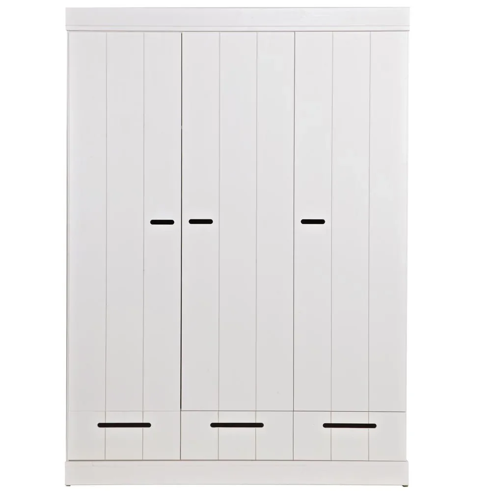 "WOOOD Schrank 3 türig erweiterbar Schubladen Holz weiss image"