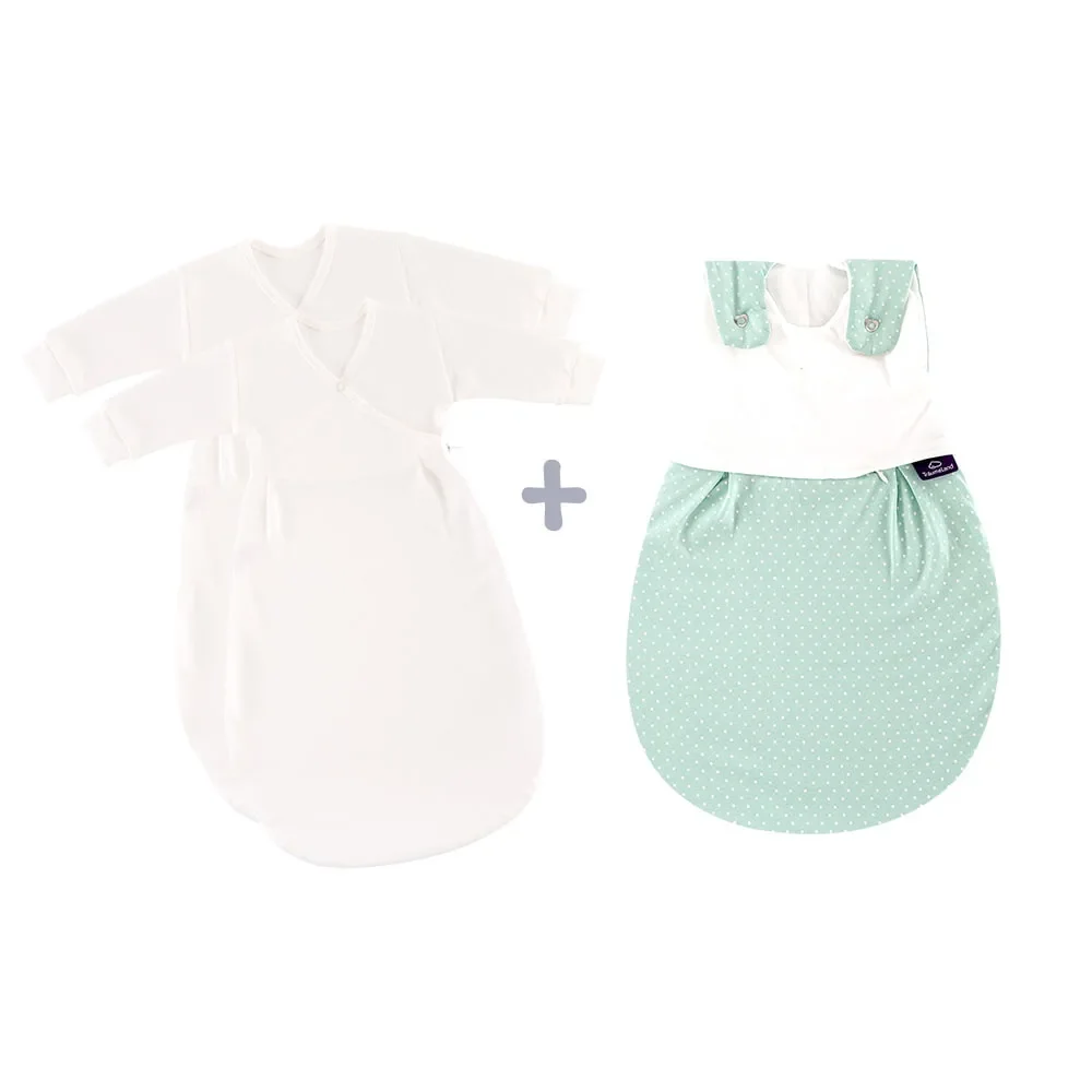 "Träumeland Liebmich Schlafsack Baby, Schlummersack, Innenschlafsack Set - Pünktchen Mint, Grösse: 80/86 image"