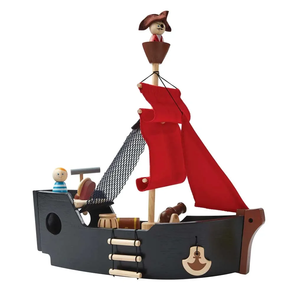 "Plan Toys Spielzeug Piratenschiff Holz schwarz image"