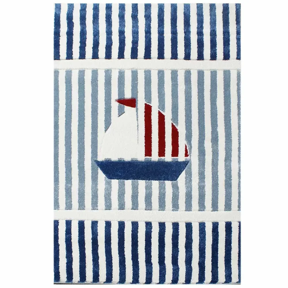 "Livone Kinderteppich Segelboot blau rot weiss, Größe: 160 x 230 cm image"