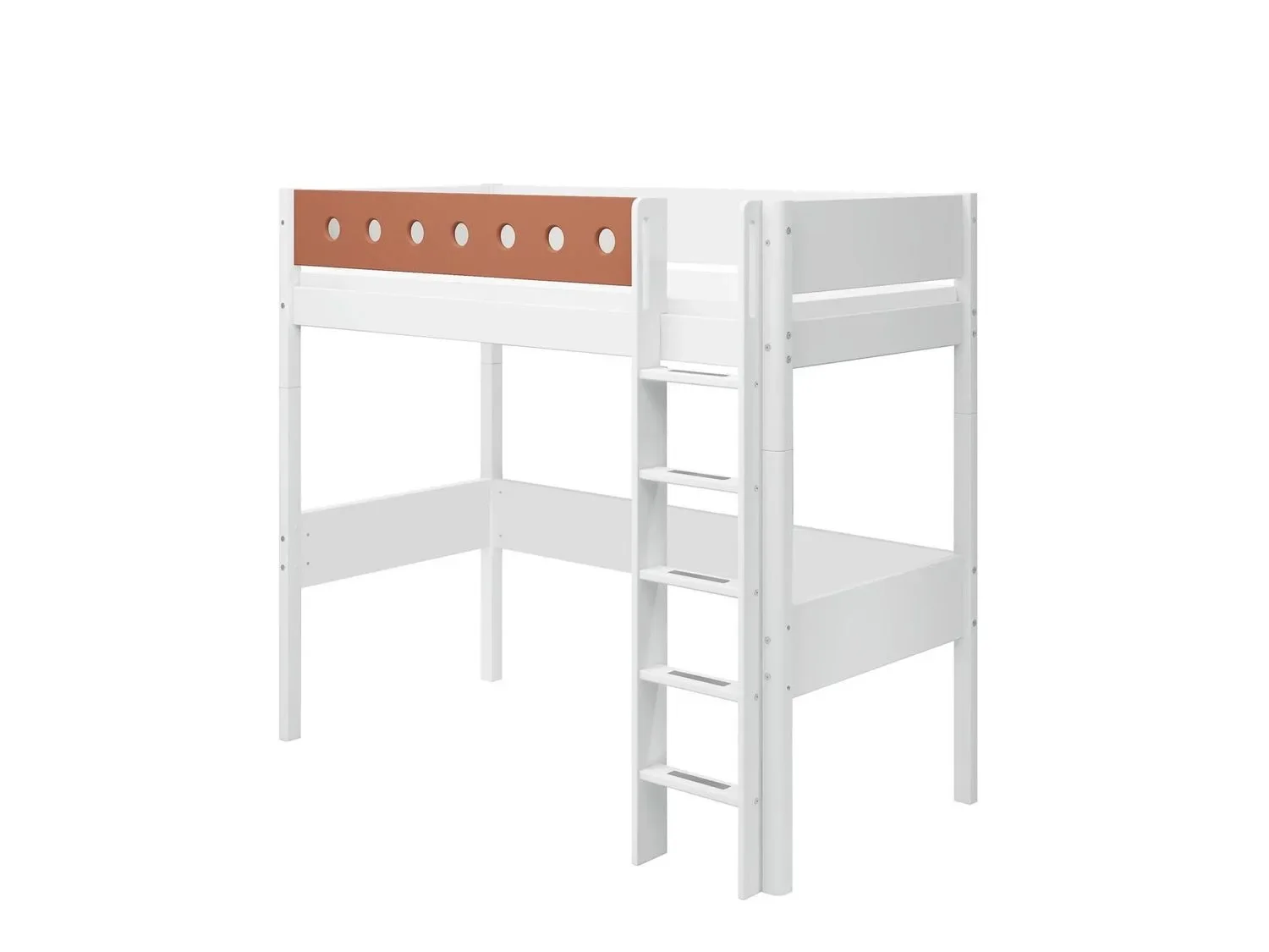 "FLEXA Modulares Etagenbett, Hochbett, Halbhohes bett für Kinder - MDF und Kiefer, 90x200 cm, Mit Rutschfester Leiter, Farbe: Weiß/Errröten image"