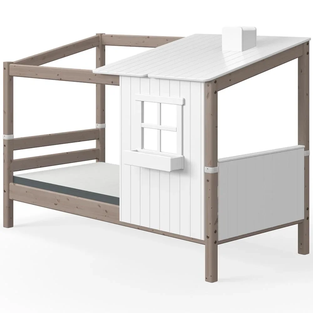 "Flexa Einzelbett Haus mit halbem Dach weiss braun image"