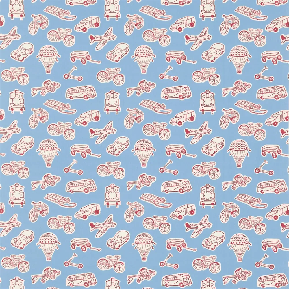 "Little Sanderson Abracazoo Motivstoff Ballons & Fahrzeuge hellblau rot image"