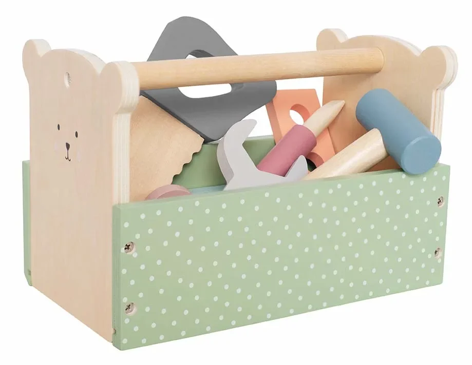"Jabadabado Kinderspielzeug, Kinderwerkzeug, Werkzeugkiste Holz - Teddy, Farbe: grün image"