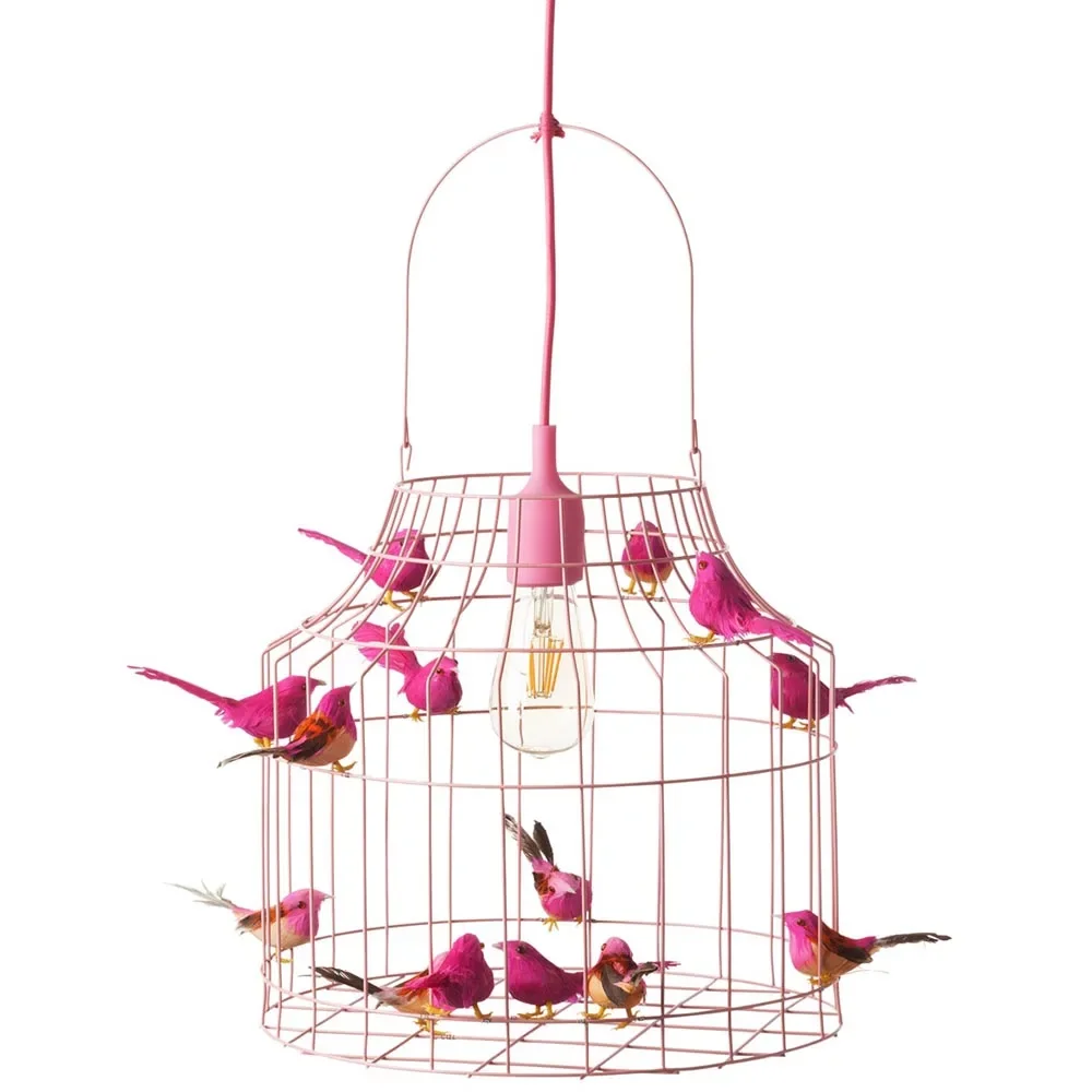 "Dutch Dilight Pendellampe rosa Vögelchen rosa, Größe: mittel 52 x 35 cm image"