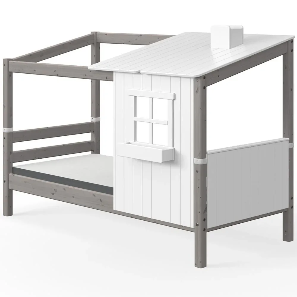 "Flexa Einzelbett Haus mit halbem Dach weiss grau image"
