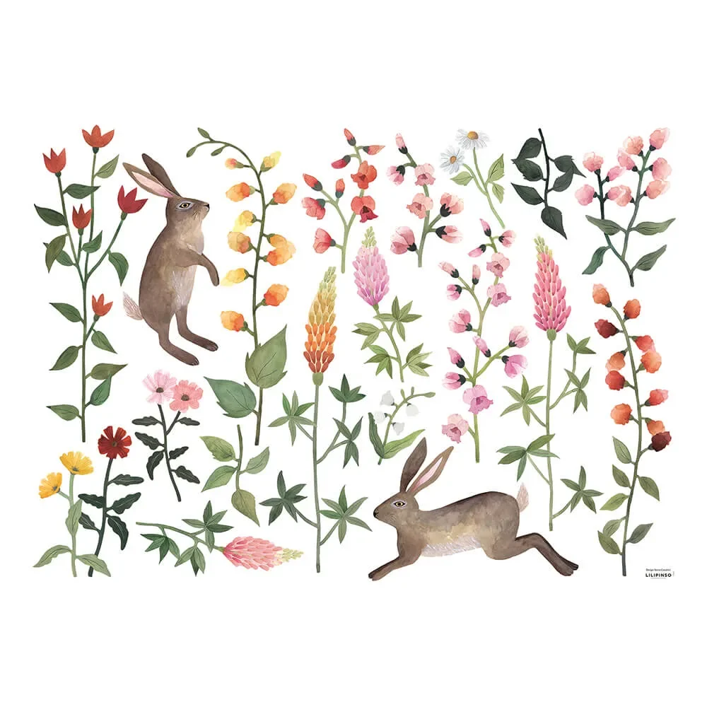 "Lilipinso Wandsticker L Hasen im Blumenmeer bunt image"