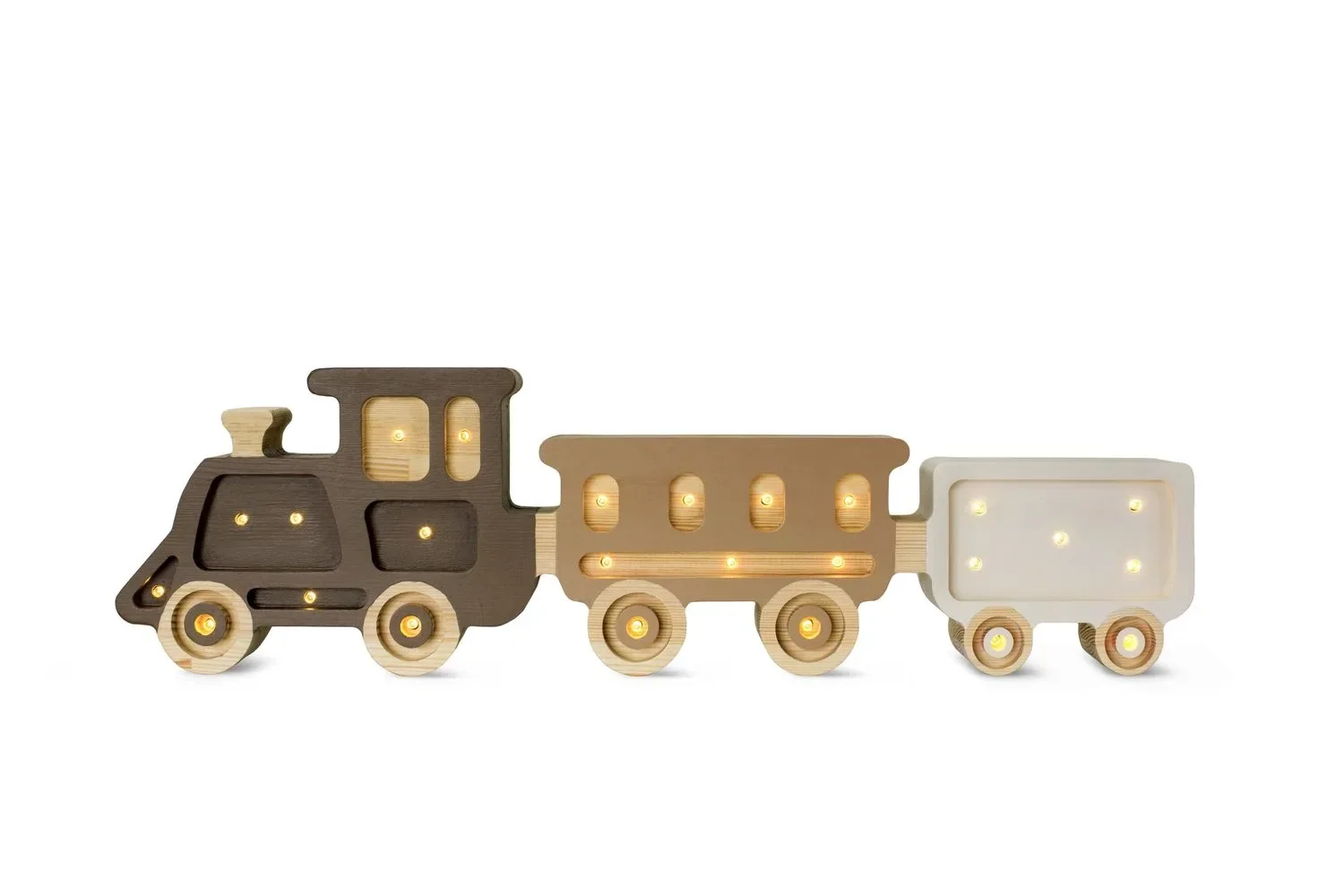 "Little Lights Nachtlicht Kinder, Nachtlampe Zug - 100% Kiefernholz natur, Farbe: Kaffee-Creme image"