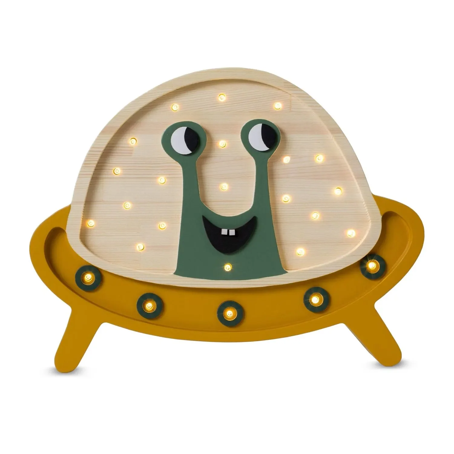 "Little Lights Nachtlicht Kinder, Nachtlampe UFO - 100% Kiefernholz natur, Farbe: Senf/Holz image"