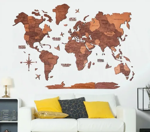 Weltkarte holz, Landkarte Welt, Weltkarte Wanddeko 3D - Enjoy The Wood, Eiche Prime, Weltkarte Größe: L