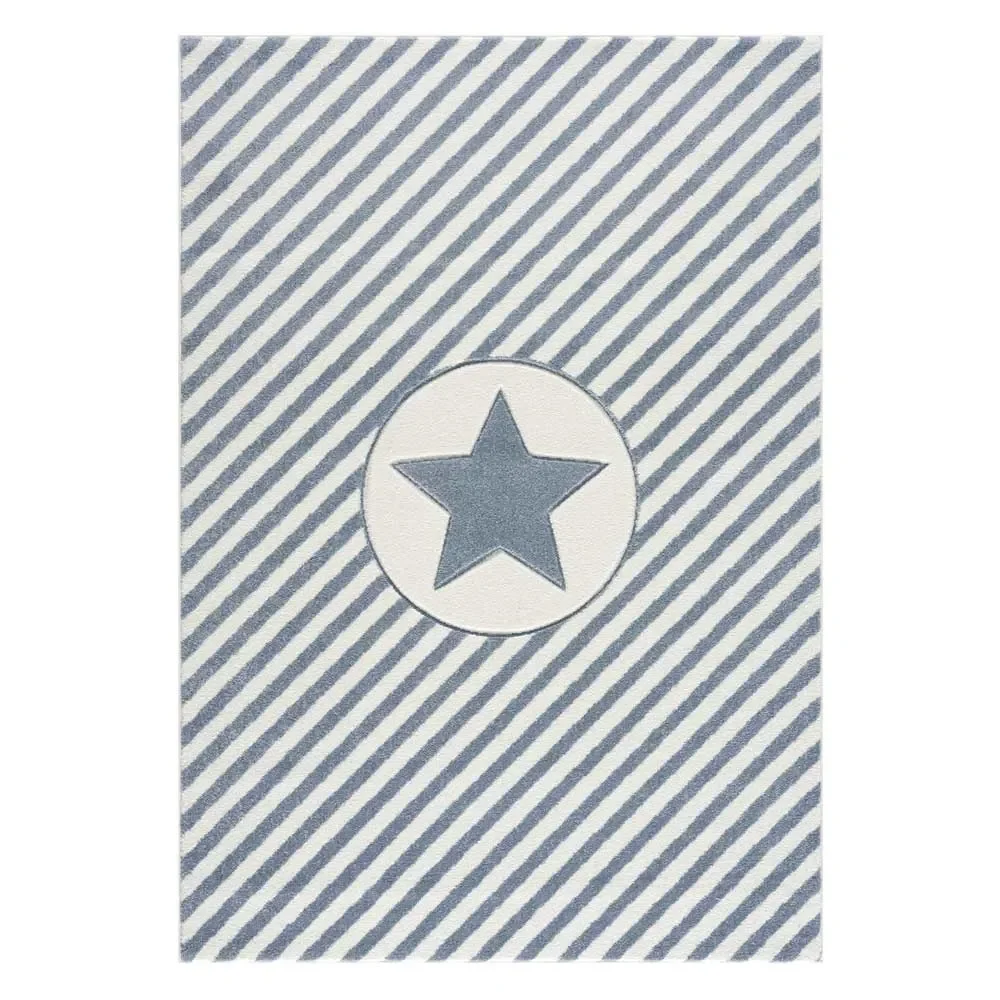 Livone Teppich Stern & Diagonal Streifen blau, Teppichgrösse: 120 x 180 cm