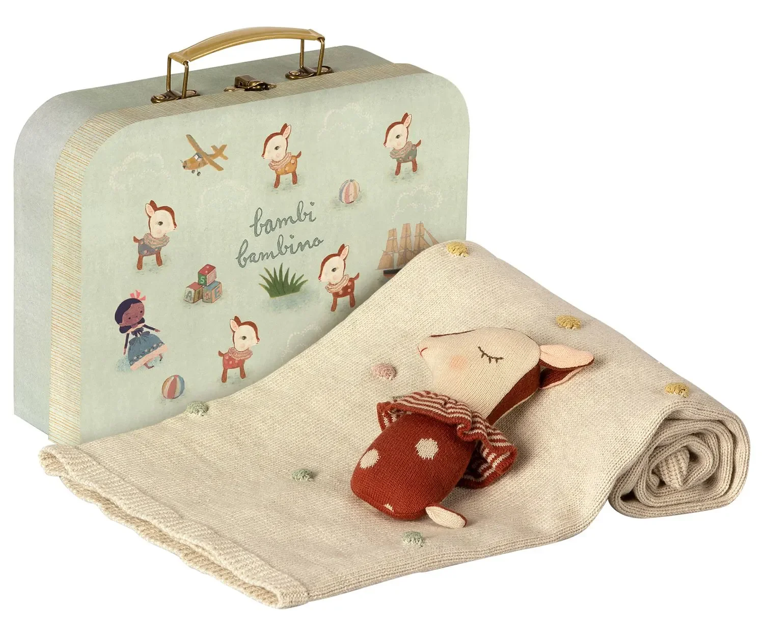 "Maileg Baby Geschenk-Set: Kuscheltier und Babyrassel, Rosa, Farbe: Rusty image"